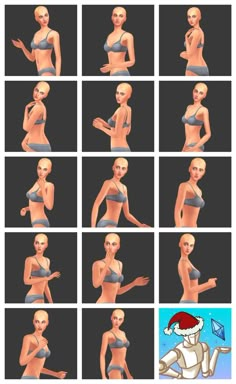 an animation character poses in various positions to show off her breast and chest shape, including the