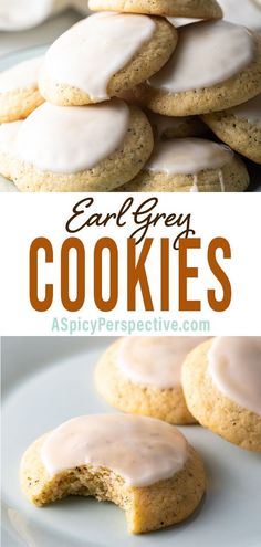 an image of cookies with icing on top and in the background text reads easy grey cookies