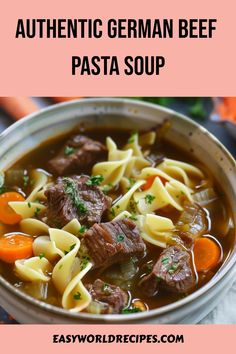 This authentic recipe German Beef Noodle Soup, or Rindfleisch-Nudelsuppe, is a hearty dish with tender beef, savory broth, and noodles. Beef Broth Noodles, Beef Noodle Soup Recipes, Beef Pasta Soup, German Soup Recipes, Beef Broth Soup Recipes, Broth And Noodles, Italian Main Dishes, Beef Soup Recipes, Beef Noodle Soup