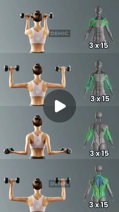 a woman is doing exercises with dumbbells