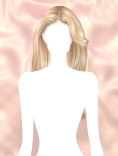 a woman with long blonde hair standing in front of a pink background