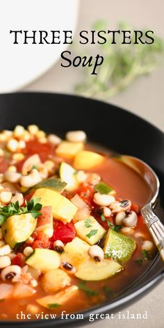 there is a bowl of soup with vegetables in it