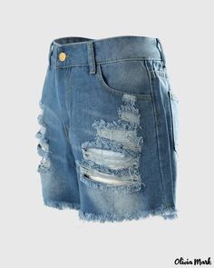 Olivia Mark - Frayed Hem Distressed Denim Shorts