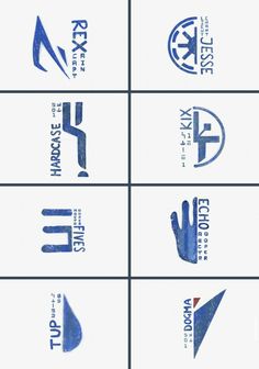 four different logos are shown in blue and white