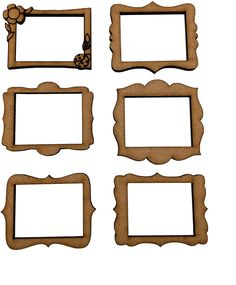 four wooden frames with flowers and leaves on the edges, all decorated in different shapes