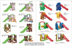 various types of children's playground equipment