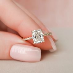 2.00 Carat Elongated Cushion Cut Moissanite Diamond Solitaire Ring | Solitaire Moissanite Ring for Women | Elongated Cushion Moissanite Sits Elegantly Within a 4 Claw setting with Hidden Halo on a Stylish Band | Colourless Moissanite Diamond Ring with Hidden Halo Setting | Moissanite Engagement Ring in 14K Yellow Gold | This Simple Design Will Beautifully Complement a wide variety of Wedding Bands | 925 Sterling Silver Ring For Anniversary Gift | Elongated Cushion Cut Moissanite Bridal Set Ring Ring Twisted Band, Twisted Band Engagement Ring, Commitment Rings, Elongated Cushion Cut, Engagement Rings Twisted, Moissanite Solitaire Ring, Elongated Cushion, Moissanite Bridal Sets, Cushion Engagement Ring