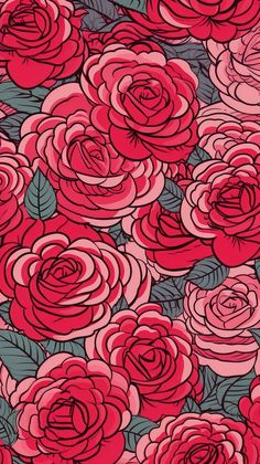 red roses with green leaves on a pink background seamless wallpaper pattern stock photo