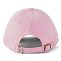 a pink hat with a brown patch on the front