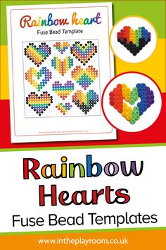 rainbow hearts with the text rainbow hearts on it and an image of a heart made out of beads