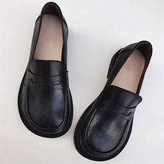 Wide Fit Slip-On Soft Leather Loafers – Retrosia Casual Closed Toe Loafers For Office, Casual Closed Toe Office Loafers, Casual Office Loafers With Closed Toe, Casual Round Toe Loafers For Office, Casual Round Toe Office Loafers, Spring Business Loafers With Round Toe, Slip-on Loafers With Flat Bottom For Fall, Fall Loafers With Rubber Sole, Spring Business Platform Loafers With Closed Toe