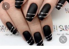 Burgundy Matte Nails, Black Acrylic Nail Designs, Black And White Nail, Unghie Sfumate, Black Acrylic Nails, Silver Nail, Matte Nails Design, Pretty Nail Art Designs, Black Nail Designs