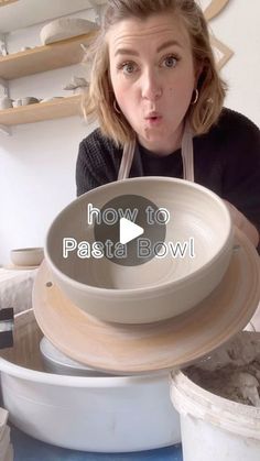 Wheel Thrown Pasta Bowls, Throwing A Pottery Bowl, Throw A Bowl On Wheel, Wheel Throwing Bowl, How To Make A Ceramic Bowl, Big Pottery Ideas, Pasta Bowl Ceramic, How To Do Pottery, Ceramic Pottery Inspiration