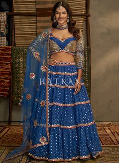 Buy Lehenga Choli - Blue Embroidery Traditional Georgette Lehenga Choli Shop Wedding Lehenga In USA, UK, Canada, Germany, Mauritius, Singapore With Free Shipping Worldwide. Beautiful Lengha, A Line Lehenga, Ghaghra Choli, Georgette Material, Georgette Lehenga, Indian Lehenga Choli, Party Wear Lehenga Choli, Lengha Choli, Blue Lehenga