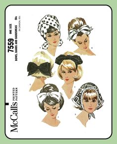 Up for your consideration is a good COPY of McCall's 7559 Shown This pattern contains 19 pattern pieces, directions and an envelope All pattern pieces will be uncut and comes to you in full sheets ready to use! Cabelo Pin Up, 1960s Hair, Patron Vintage, Crafts Sewing Patterns, Hippie Hair, Bow Headband Hairstyles, Vintage Dress Patterns, Motif Vintage, Retro Mode