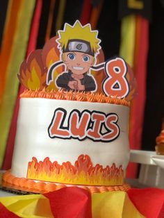 the birthday cake is decorated with an image of naruto and his name on it