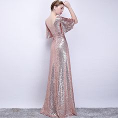 Beautiful Rose Gold Sequins Long Bridedsmaid Dresses, A-line Sequins Party Dress Plus Size Wedding Guest Dress, Bride Dress Lace, Color Rush, Rose Gold Sequin, Sequin Evening Dresses, A Line Prom Dresses, Sequin Party Dress, Gold Sequins, Plus Size Wedding