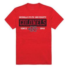 Nicholls State University Colonels NCAA Established Tees T-Shirt-Campus-Wardrobe College Shirt Design, College Tshirts, Mascot Logos, Southern Methodist University, Miami University, School Spirit Wear, College Tees, School Spirit Shirts, Houston Cougars