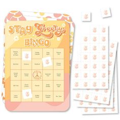 a set of four stickers with the words stay grooy bingo on them