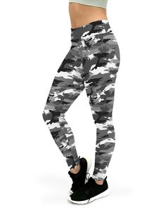 Black & White Camo Women's Yoga Pants GearBunch Black And White Camo, Grey Contacts, 100 Squats, Printed Yoga Pants, White Camo, Camouflage Print, Squat Proof, Yoga Shorts, Intense Workout