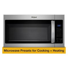 microwave with the words microwave presets for cooking and heating