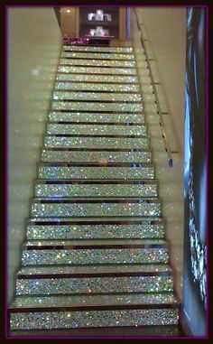 the stairs are covered with holographics and sparkle