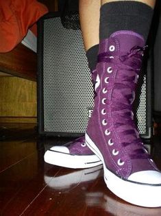 Purple Black Boots, Purple And Black Converse, Dark Purple Converse, Purple Goth Shoes, Scene Knee High Converse, Converse Haute, Knee High Converse, Converse Boots, Fashion Terminology