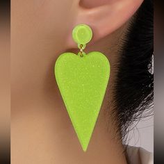 This Unique Pair Is A Wonderful Addition To Your Wardrobe And Your Style; Sure To Get Lots Of Compliments! Great For Valentine’s Day Or Anytime? Gsun2f50t000x7e Green Earrings For Valentine's Day Party, Green Heart-shaped Jewelry For Party, Green Heart Earrings For Valentine's Day Party, Green Heart-shaped Party Jewelry, Green Heart Shaped Earrings For Parties, Trendy Heart Earrings For Party, Trendy Party Heart Earrings, Neon Heart, Skull Fire