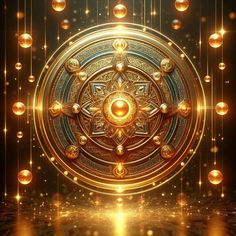 an artistic golden background with many balls and circles in the shape of a sundial