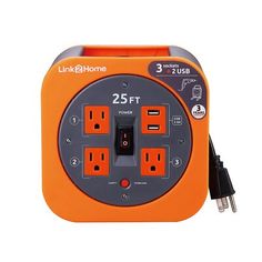 an orange and black power strip with two surge protectors