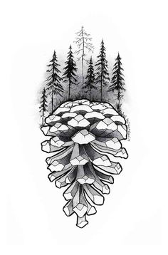 Pine cone original tattoo design Tree Tattoo Designs Men, Tree Ring Tattoo, Forest Tattoo Design, Pinecone Tattoo, Northern Lights Tattoo, Outdoor Tattoo, Ring Tattoo Designs, Forest Tattoo, See Tattoo