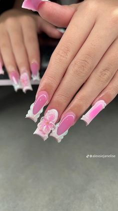 Pink And Hot Pink Nails, Hot Pink And White Nails, Cute Holiday Nails, Clean Girl Nails, Boujee Nails, Nails Bow, Pink And White Nails, Pink Glitter Nails, Acrylic Nail Set