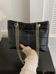 BirdinBag - Chic Shoulder Bag with Metallic Chain - Fashionable Stitched Design Casual Square Bag With Chain Strap, Casual Square Bags With Chain Strap, Square Bags With Chain For Everyday Use, Office Tote Shoulder Bag With Chain Strap, Square Everyday Bag With Chain Detail, Square Office Bag With Chain Detail, Square Office Bags With Chain Detail, Square Satchel With Chain Strap For Shopping, Square Bag With Gold Chain For Daily Use