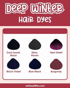 Hair Colours For Winter Skin Tone, Red Hair Deep Winter, Deep Winter Best Hair Color, Hair Color Ideas For Deep Winter, Hair Colour For Deep Winter, Hair Color For Deep Winter Skin Tone, Best Hair Color For Deep Winter, Hair For Deep Winter, Deep Winter Hair Color Palette