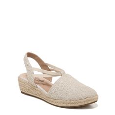 Give your look some interest in this artful and comfortable wedge. Fabric or canvas upper with an almond toe, slip-on fit, and stylish woven heel. Womens Espadrilles Wedges, Comfortable Wedges, Wedge Espadrilles, Sneaker Dress Shoes, Espadrille Wedge, Espadrille Sandals, Nike Fashion, 4 Inch Heels, Wedge Sandal