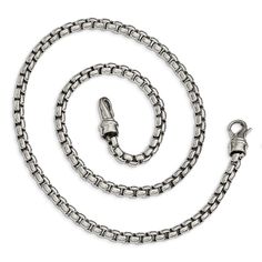 Known for its stunning broad links, this 5.5mm width rolo chain necklace featuring a high polished finish is fashioned from durable stainless steel and closes with a fancy lobster clasp. Classic Link Chain Necklace In Stainless Steel, Classic Stainless Steel Link Chain Necklace, Classic Stainless Steel Oval Link Chain Necklace, Classic Stainless Steel Chain Necklace, Classic Stainless Steel Cable Chain Necklace, Gunmetal Cable Chain Link Necklace, Formal Stainless Steel Cable Chain Necklace, Classic Stainless Steel Necklace With Solid Links, Stainless Steel Chain Link Necklace With Lobster Clasp