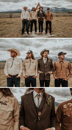 four different shots of men in hats and jackets