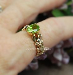 "Genuine Peridot Handmade Ring, August Birthstone. I only have a very few of these stones, making this a limited design ring. This beautiful ring started with a Genuine Peridot gemstone (August Birthstone) approximately 9x7mm oval. It's a wonderful medium apple green color, neither too dark, nor too pale. The ring shown is in 14K Yellow GF - but also available in Sterling Silver. ‼️ PLEASE be sure of your ring size before ordering - I guarantee your ring will be the size you order, they cannot b Apple Green Color, August Birthstone Ring, Mystic Topaz Ring, Wire Wrapped Jewelry Diy, Wire Wrapped Jewelry Tutorials, Unique Bands, Wire Wrapped Ring, Wire Jewelry Designs, Beaded Ring