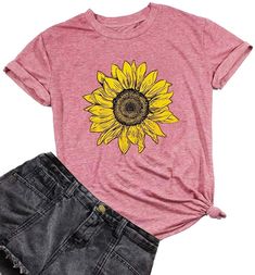 PRICES MAY VARY. 🌼【Premium Fabrics】Suggest hand/machine wash cold water, dry flat, not bleach. Do not tumble dry. This summer sunflower graphic tops for women are made of high-quality material. Soft and smooth. 65% Cotton, 35% Polyester t-shirt. Comfortable and has a good stretch. Comfy sunflower printed tee tops, novelty funny sunflower shirts top women. Soft fabric with a little stretchy, breathable to wear. It's not only light but also absorbs sweat. 🌼【Design】Sunflower shirts for women. Uni Fall Shirts Women, Sunflower Shirt, Cute Graphic Tees, Funny Tee Shirts, Printed Sleeveless Top, Shirts For Women, Dressy Casual, Print Pullover, Casual Tee