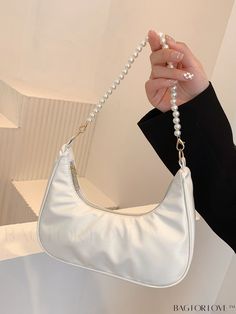 BagForLove - Pleated Faux Pearl Accent Handbag Product Description Color White Details Pearls Bag Size Medium Type Hobo Bag Strap Type Chain Pattern Type Plain Closure Type Zipper Style Fashionable Coating 100% Polyurethane Composition 100% Polyurethane Material PU Leather Size Chart INCH CM Bag Length Bag Width Bag Height Handle Height 10/4.7 inch 2.4/0.2 inch 7.1/3.1 inch 10.2 inch Bag Length Bag Width Bag Height Handle Height 25.5/12 cm 6/0.5 cm 18/8 cm 26 cm Details Pictures Similar Products Everyday Synthetic Bags With Zipper Closure, Synthetic Bags With Zipper Closure For Everyday Use, Pearls Bag, Inch Bag, White Shoulder Bag, Chain Pattern, Pearl Bag, Details Pictures, Word Wrap