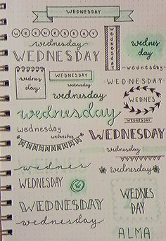 an open notebook with writing on it and the words wednesday written in cursive