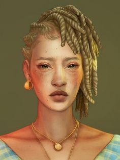 a digital painting of a woman with dreadlocks on her head and wearing a necklace