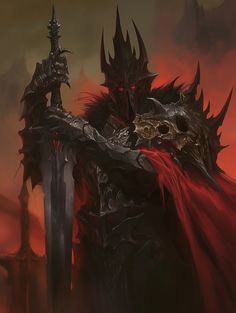 Immortal Fantasy Art, Evil Knight Fantasy Art, Red Knight Art, Dark Knight Rpg, Blood Knight Art, Dullahan Art, Dark Lord Fantasy Art, Dnd Vampire Art, Fantasy Villain