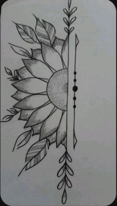 a drawing of a sunflower with an arrow on it