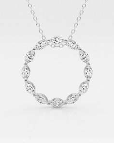 1.01 TCW Maquise Moissanite Diamond Circle Pendent Necklace - Camila Brown Circle Diamond, Rose Gold Chain, Pendent Necklace, Moissanite Diamonds, 18k Rose Gold, Chain Length, Gold Chains, Types Of Metal, Gold Metal