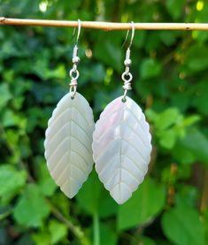 Shell Earrings Handmade Leaf-shaped Earrings For Weddings, Handmade Leaf-shaped Wedding Earrings, White Leaf-shaped Earrings With Ear Wire, Handmade White Leaf-shaped Earrings, Summer Tropical, Sister Wife, Pearl Shell, Holiday Wedding, Shell Earrings