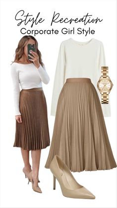 Business Women Skirt Outfits, Corporate Aesthetic Woman Outfits, Business Casual Skirts And Dresses, Spring Lunch Outfit Classy, Chic Casual Spring Outfits 2024, Business Casual Dress Outfits For Women, Feminine Corporate Outfit, Modest Corporate Outfits, Meeting Outfit Business