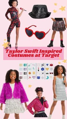 two girls wearing different outfits and hats with the caption taylor swift inspired costumes at target