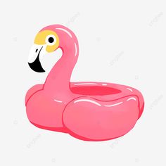 an inflatable pink flamingo floating on the water, swimming, cartoon png and psd