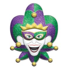 a purple and green mardi gras mask